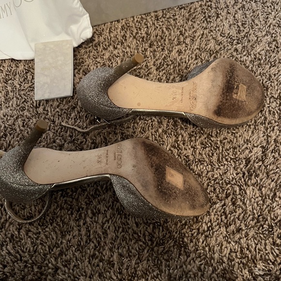 Jimmy Choo Annie d’Orsay Ankle-Strap Glitter Sandals 65mm - Platinum Ice - Picture 4 of 5